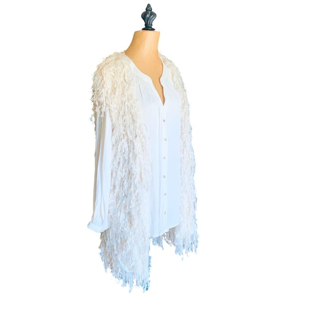 Aakaa Women's Penny Lane Vest Long Ivory Fringe Boho Messy Sz Small Hippie Shag‎